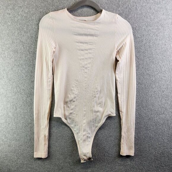 Free People Tops - Intimately Free People Bodysuit Womens M/L Pink Ribbed Neutral Thumbholes Crew